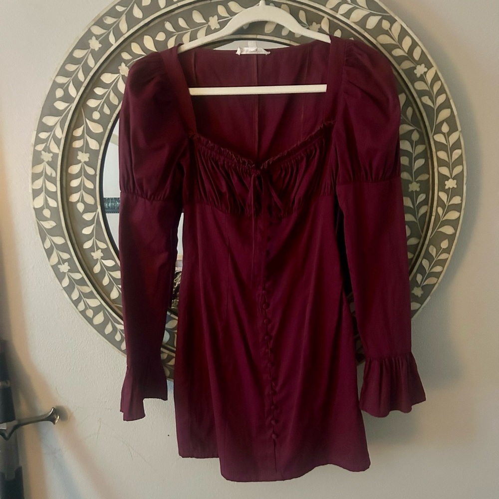 UO Burgundy Long Sleeve Dress